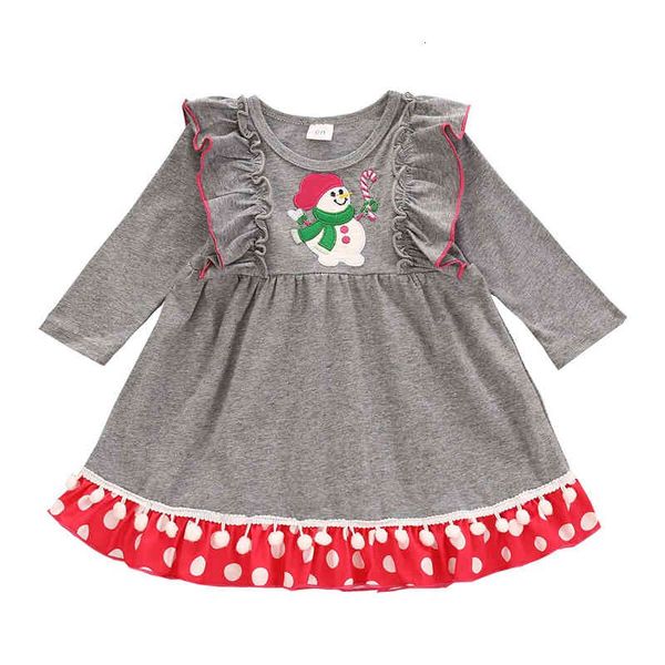 

girl's girls gift party costume baby girl dresses winter snowman print long sleeve clothes new year christmas dress 1026, Red;yellow