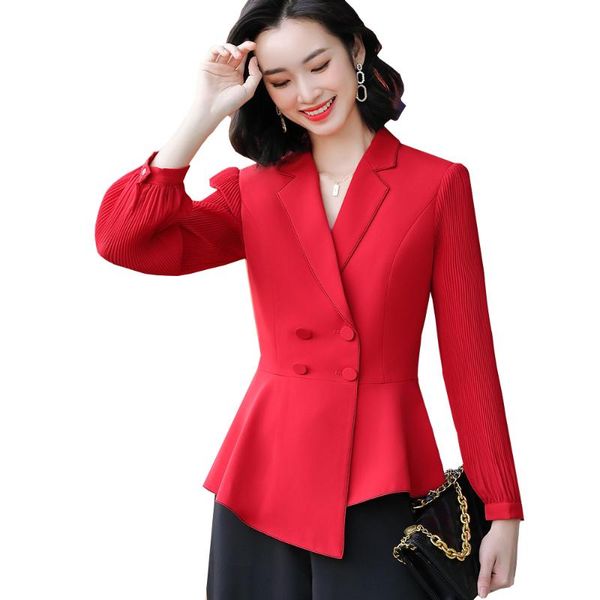 

women's suits & blazers elegant ruffle hem double breasted women blazer ladies arrival red white black female formal jacket coat
