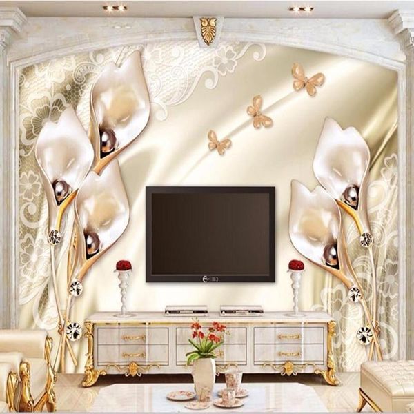 

wallpapers custom murals wallpaper 3d stereo champagne tulip jewelry wall cloth living room el luxury background painting