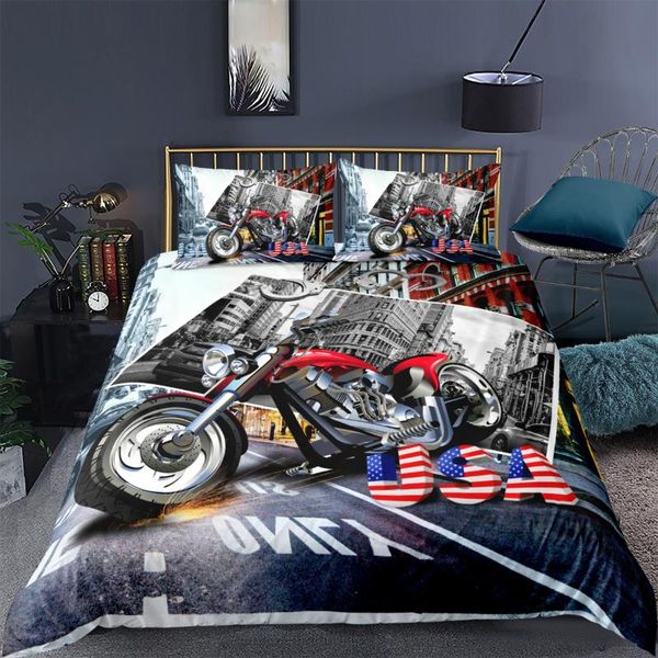 

bedding sets 3d usa quilt cover set motorcycle race comforter covers and pillow sham king  super twin size 160*220cm car beddings
