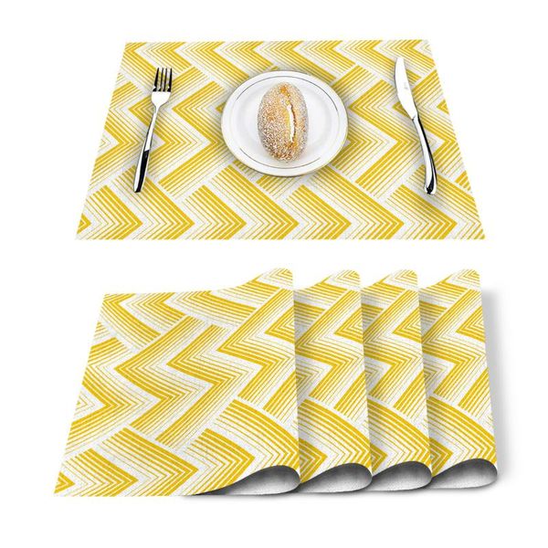 

table runner yellow lines geometric waves kitchen placemat for dining non-slip and heat-insulating mat decoration