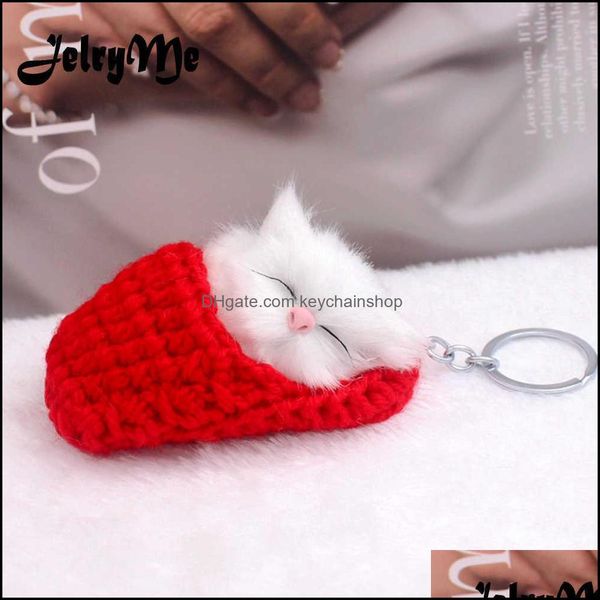 

keychains fashion aessories cute slee cat pompom for women girls handmade woven shoes faux rabbit fur kitten key chains fluffy car rings g10, Silver