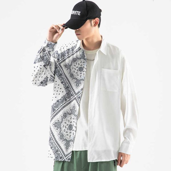 

men's polos brand spring autumn long sleeves patchwork white collar korea style shirt for clothing 9oc8, White;black