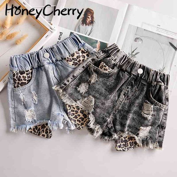 

girls hole denim shorts summer for girls cotton kids cute 210515, Black