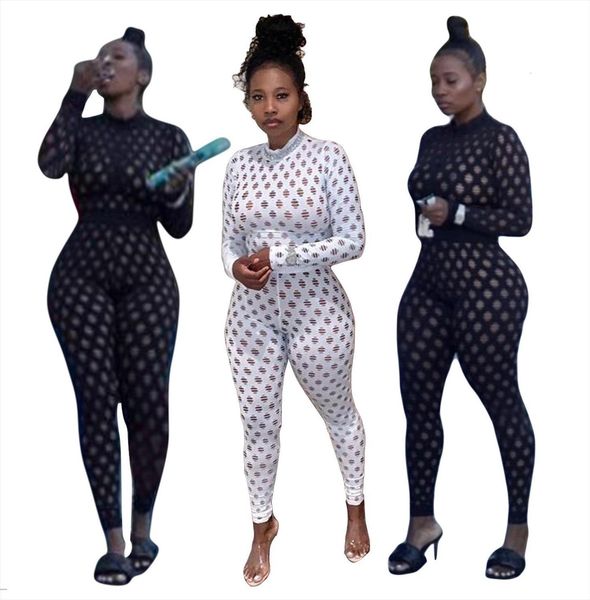 

hollow out skinny women romper arrivals stand neck zipper long sleeves see through rompers nightclub, Black;white