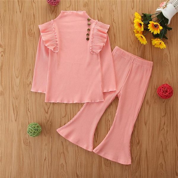 

clothing sets kids baby girls 2-piece outfit set long sleeve half high collar +flared pants toddler spring autumn clothes 1-6y, White