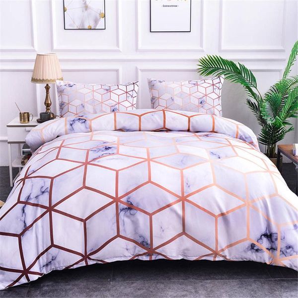 

boniu 3d plaid marble pattern 3pcs geometric print bedding sets soft duvet cover with pillowcases king  full size