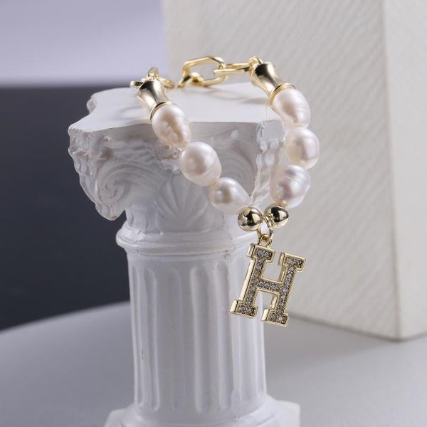 

link, chain fashion pearl letter bracelets for women girl simple zircon wedding jewelry gift 2021 christmas, Black