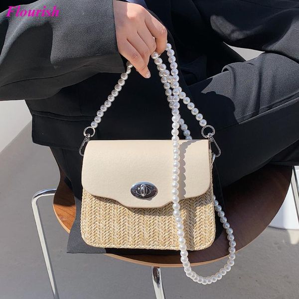 

fashion women shoulder bag leather patchwork weave pearl chain crossbody bags for 2021 designer handbags sac