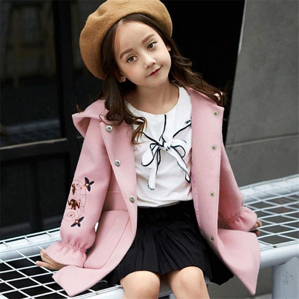 

hidden button lapel jacket winter spring coat outerwear children clothes school kids costume teenage girl clothing woolen cl, Blue;gray
