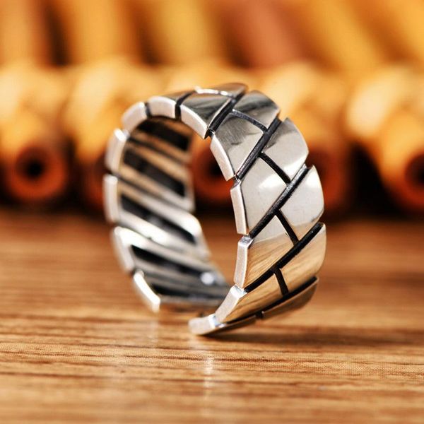 

sterling silver simple style geometric personality vintage ring for men stylish open adjustable cluster rings, Golden;silver