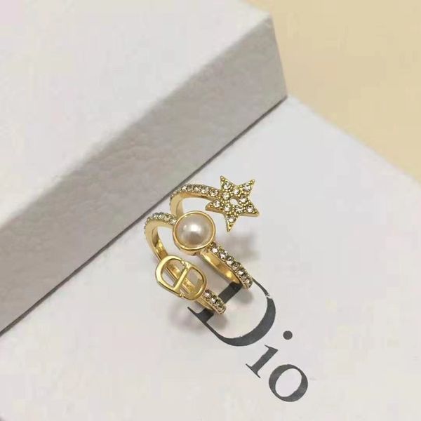 

aaa designer jewelry 2021 net red new letter hand decoration fashion hollow inlaid pearl ring, Silver