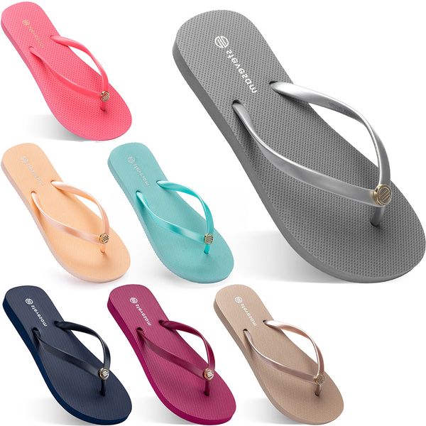 2021 Sommer-Flip-Flops für Damen, flach, mit Meer, glasierte blaue Strandhausschuhe, rutschfest, Sand, Grau, Gold, Weiß, Außenhandel zwanzig