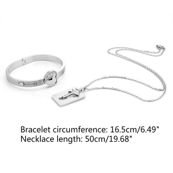 

earrings & necklace h9ed concentric lock couple bracelets set women men titanium steel heart-shaped locks bracelet valentine day gifts, Silver