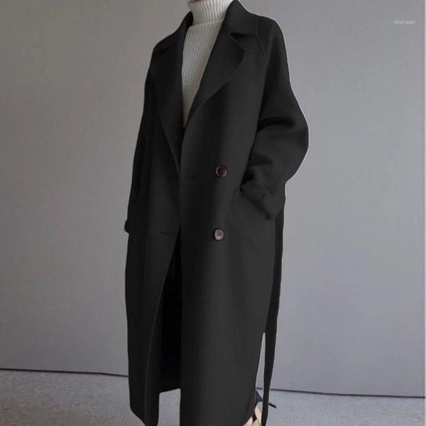 

women's wool & blends winter beige elegant blend women korean fashion black long coats vintage minimalist woolen overcoat camel oversiz