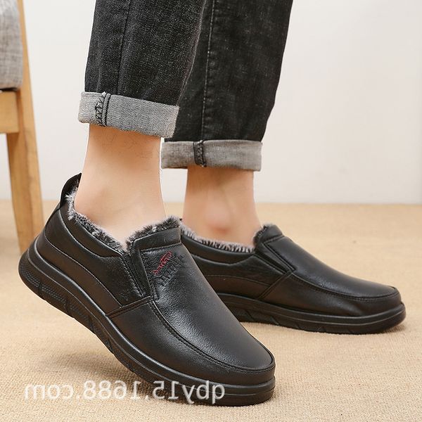 

winter old beijing cloth shoes men's cotton plush thickened middle-aged and elderly dad waterproof for the keep, Black