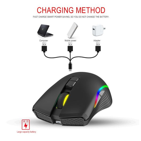 

2.4ghz type c hxsj t26 mouse wireless mice rechargeable backlit 7 buttons portable mini gaming for mac lappc computer