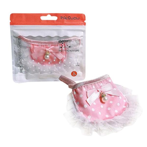 

pet polka dot cat triangle scarf with bows and bells printing lace design bib neckerchief collar costumes
