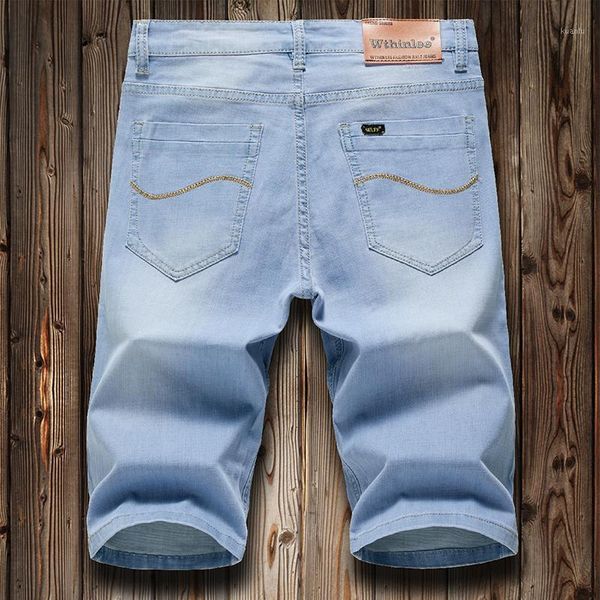 

men's jeans light blue slim denim shorts 2021 summer business casual fashion loose male stretch straight five-point pants