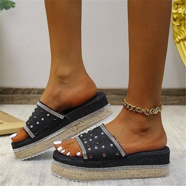 

slippers large size women's summer bottom women sandals breathable casual fashion platform womens slides flip flops, Black