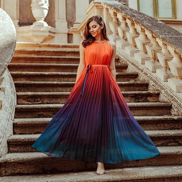 

casual dresses summer women dress sleeveless bandage color matching plus size vintage long clothes, Black;gray