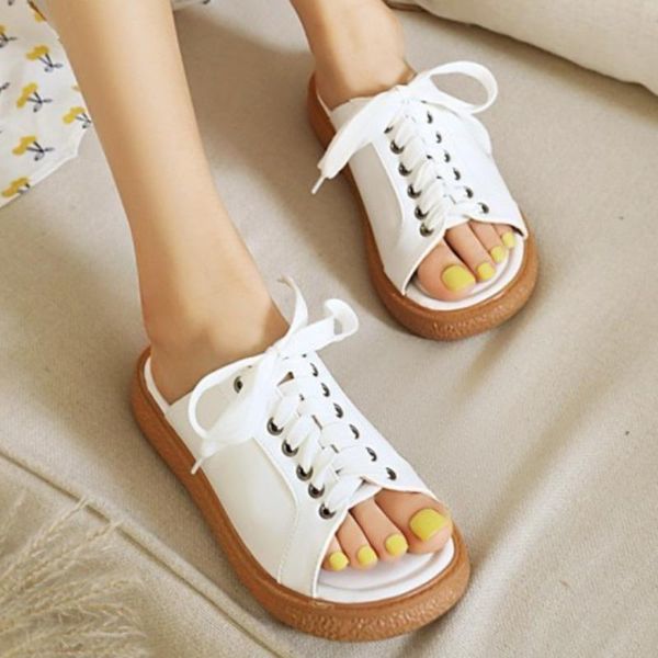 

slippers women shoes fashion soft bottom fish mouth cross-tied leather thick sole platform plus size 40-43, Black