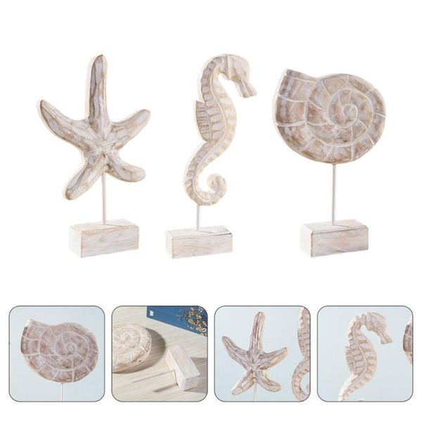 

novelty items 1 set/3pcs wooden seahorse decor star conch tableornament