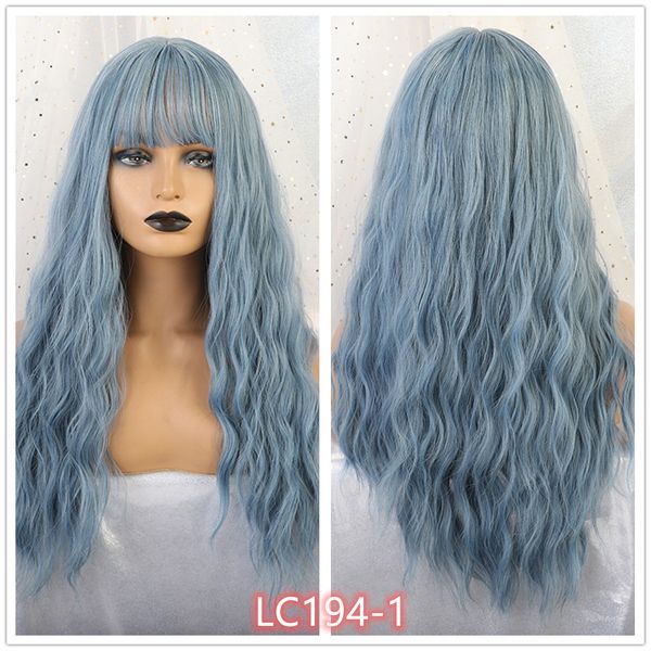 

long wave blue synthetic wigs with bangs cosplay wigs for black white women 8 colors heat resistant fake hair