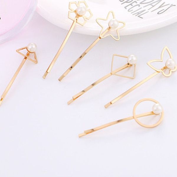 

2pcs pearl geometry hair clip for women elegant korean barrette hairpin hair styling accessories, Slivery;white