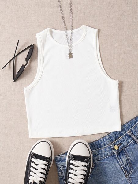 

solid crop tank j41w#, White