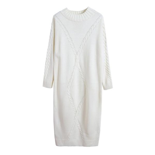 

casual dresses perhaps u knitted black white crew neck midi sweater dress autumn winter elegant long sleeve stragiht loose d1372, Black;gray