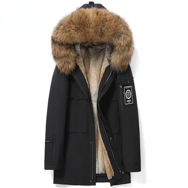 

men's leather & faux 2021 winter male jacket hooded real liner parkas big collar coats clothing chaquetas hombre gxy999, Black