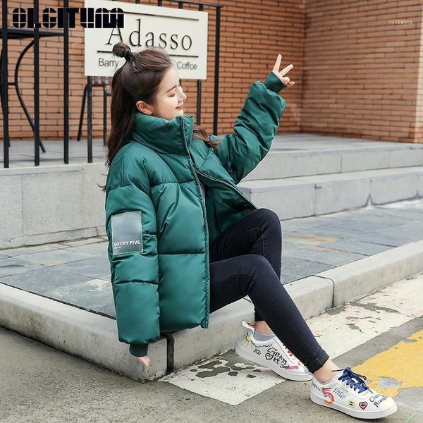 

women's down & parkas 2021 women short winter jacket cotton padded parka stand collar warm thick oversized abrigos mujer invierno1, Black