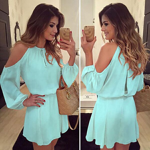 

costume ladies hollow out cold shoulder autumn fall female mini dresses women dress womens long sleeve casual, Black;gray