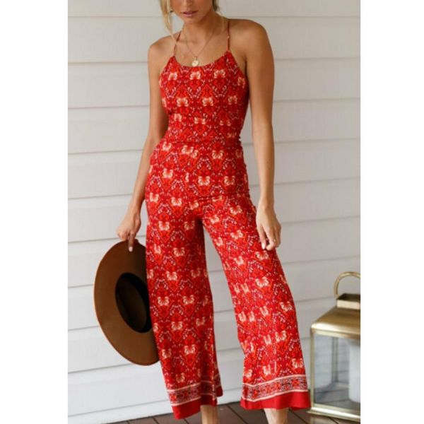 

women's jumpsuits & rompers women boho floral beach playsuit jumpsuit romper wide leg trousers long pants, Black;white