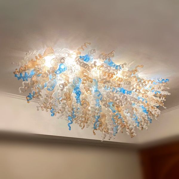 Moderne Blumen-LED-Deckenleuchten für Wohnzimmer, Esszimmer, Schlafzimmer, mundgeblasenes Glas, Kronleuchter, Deckenleuchten, blau, bernsteinfarben, weiß, klare Farbe, 64 x 40 Zoll