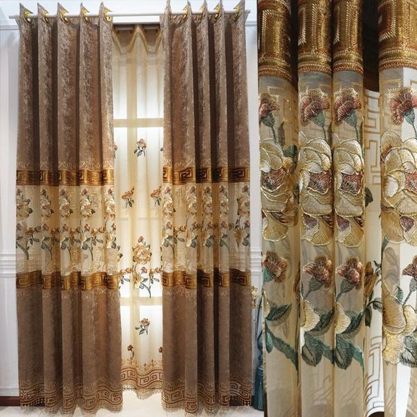 

modern chinese chenille water soluble velvet embroidery curtains for living dining room bedroom. curtain & drapes