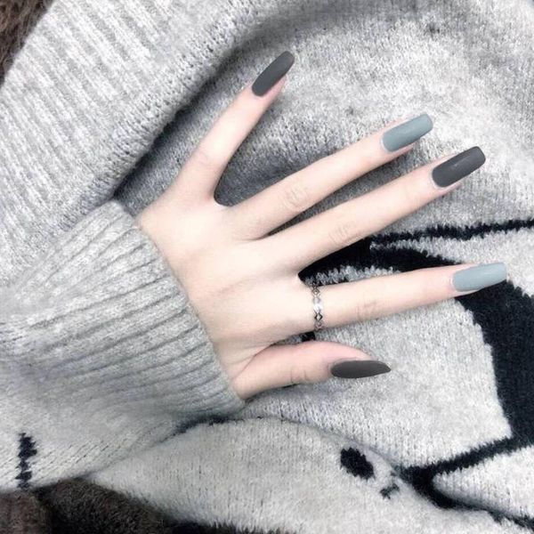 

false nails 24pcs black blue frosted jumping color cool woman wearable full cover finger fake long square head fingernails, Red;gold