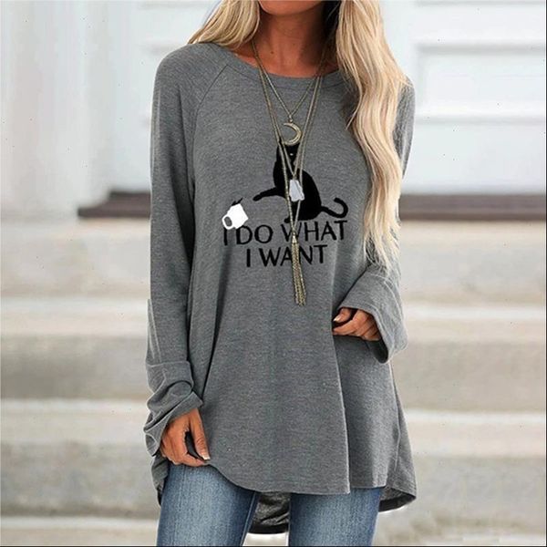 

womens t shirt autumn fashion mid length round neck printed long sleeved loose women drop good quality, White