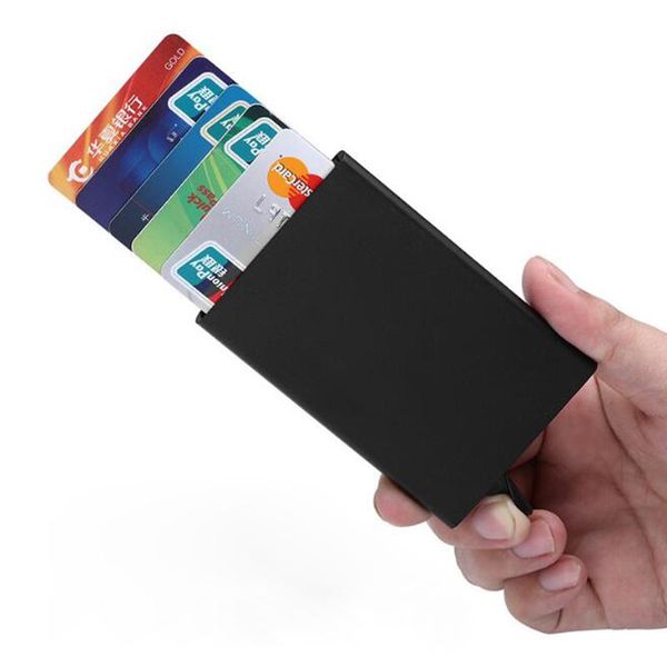 

card holders automatic box anti-brush creative business membership clip fashion aluminum bank bag, Brown;gray
