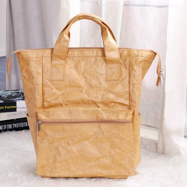 

backpack waterproof kraft paper solid softback zipper casual bookbag simple high-capacity women school bag