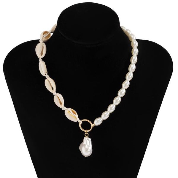 

pendant necklaces bohemian irregular pearl necklace for women round beads shell chain choker beach vacation jewelry, Silver