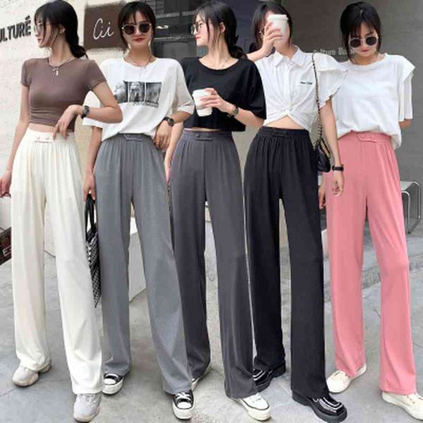 

capris women's ice silk wide casual loose straight leg high waist pants, fashionable and exquisite, novel in the summer of 2021, Black;white