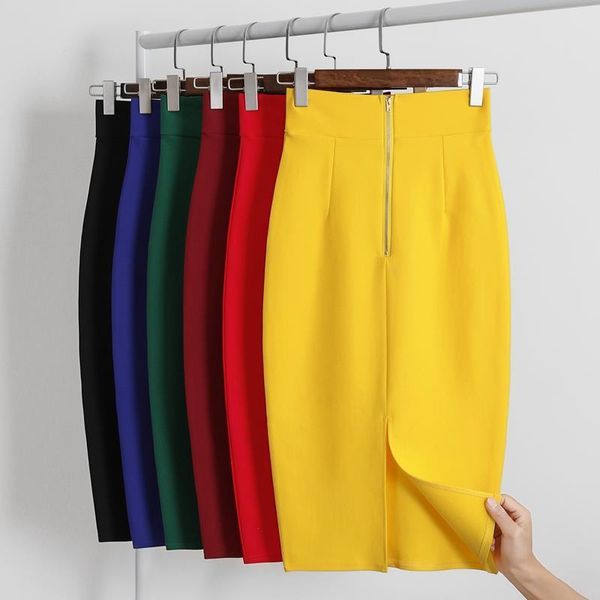 

skirts women 2021 summer fashion chic female package hip split midi pencil skirt office lady elegant high waist slim z45, Black