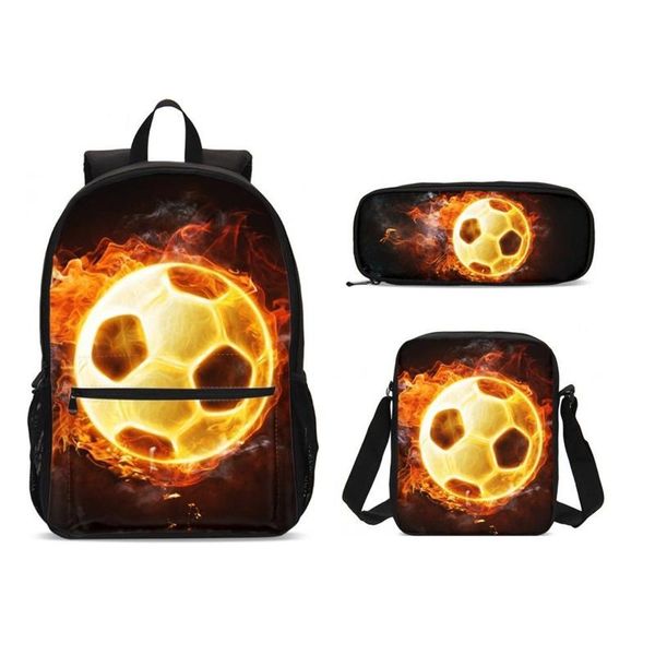 

backpack 3pcs/set portfolio school bags for girls boys cool fire football 3d printing backpacks bookbag lapmochila escolar
