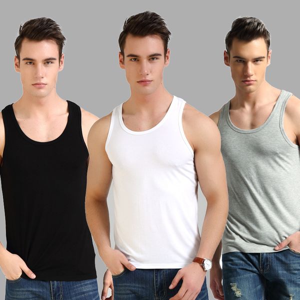 

men' tank fashion tight modal soft and comfortable, can be worn outside the home vest, White;black