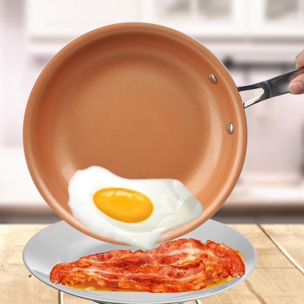

pans 8/10/12 inch non-stick skillet copper frying pan with ceramic coating induction cooking oven dishwasher safe saucepan