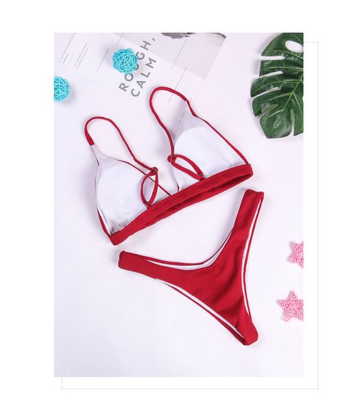 

swimwear 2021 swimsuit women's solid color triangle split bikini, White;black