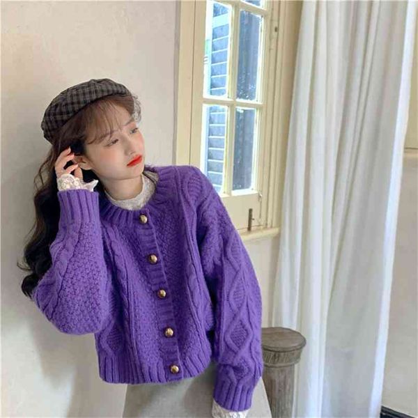

autumn winter women cardigan warm knitted sweater jacket solid embroidery fashion knit cardigans coat lady loose sweaters 210427, White;black