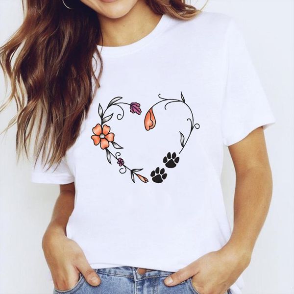 

and women love animal men t shirts paw pet flower kawaii 90s style clothing print lady graphic ladies female tee, White;black